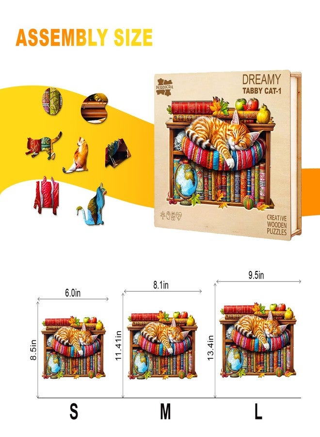 Purdicra Wooden Puzzles for Adults - Dreamy Tabby Cat Wooden Jigsaw Puzzle, Unique Animal Shaped Wood Puzzles Adult, Christmas Birthday Gifts for Friends/Family, Home Decor 8.5 * 6 in 100pcs - Image 5